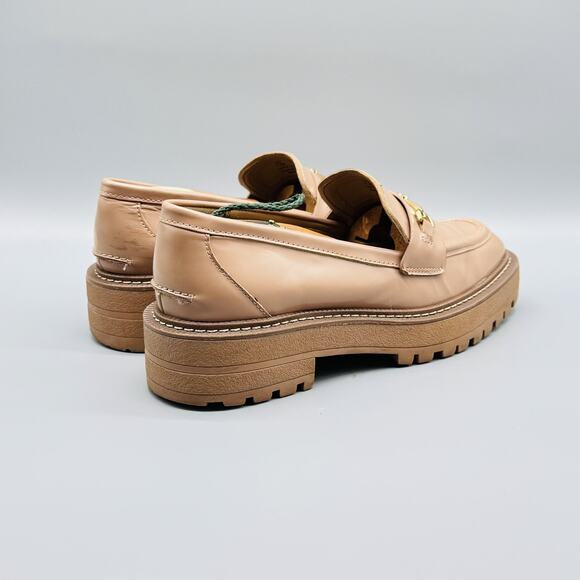 Sam Edelman Shoes Womens 7.5 Beige Lug Sole Loafers Leather Platform Gold - Picture 6 of 10